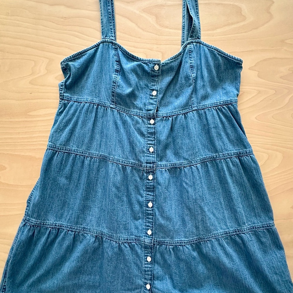 Levi’s XL Denim Blue Jean Sundress Tiered Ruffle Button Up EUC